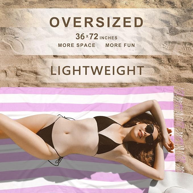 Genovega 4 Packs Oversized Turkish Beach Towels Thin Quick Dry Sand Free Pool Swim Bathing Towel Extra Large Travel Blanket Adult Essentials Accessories Summer Vacation Stripe