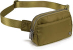Pander Everywhere Belt Bag for Women, 5 Zipper Pockets Nylon Crossbody Fanny Pack Purse (Dark Moss)