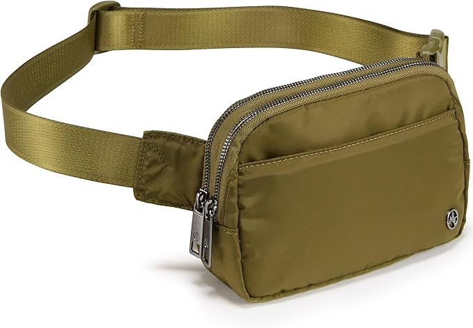 Pander Everywhere Belt Bag for Women, 5 Zipper Pockets Nylon Crossbody Fanny Pack Purse (Dark Moss)