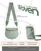 Trendy Woven Checkered Crossbody Bum Bag for Women，PU Leather Checkered Purse Fanny Packs Belt Bag (Woven Bum Bag - Bean Green White)