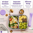 Everusely - Bento Box - Lavender, 47oz / 1.4 L - Large Stainless Steel Lunch Box with Leakproof Condiment Container - 3 Compartment Snack Organizer for On the Go Meals - Freezer & Dishwasher Safe