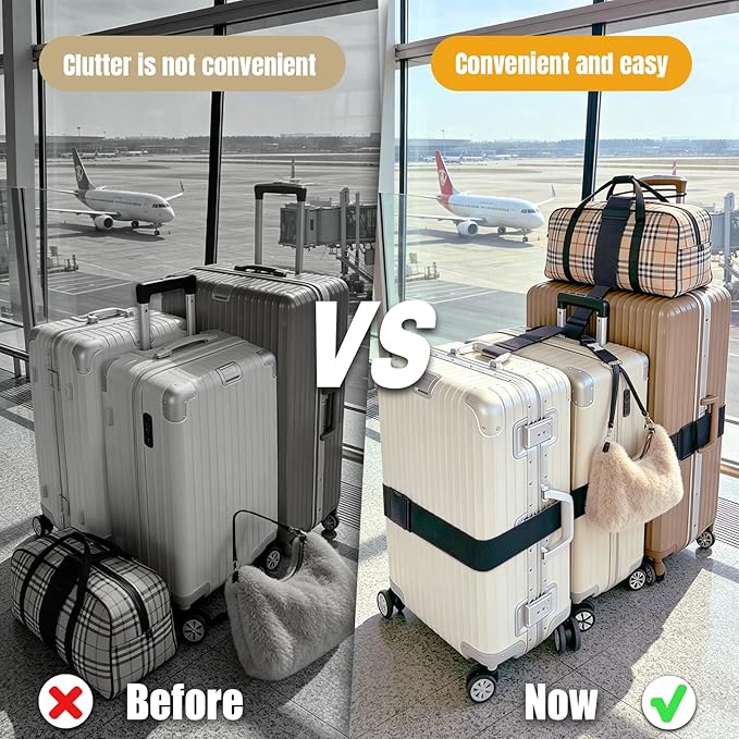 6PCS Luggage Straps for Suitcases, Adjustable Elastic Bungee Strap, Connect Up to 3 Suitcases, Luggage Connector Strap for Extra Bags, Travel Essentials for Carry-On and Backpacks