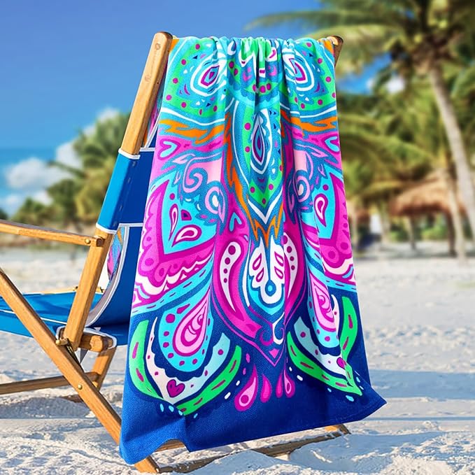 2 Packs Oversized Beach Towel Set 36 x 72 in Large Big Pool Camping Swim Clearance Soft Towels Travel Essentials Accessories Must Haves Vacation Necessities Adult Gifts Women Men Boho White Black