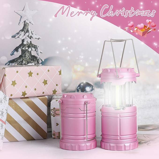 6-Pack Mini LED Camping Lanterns, Portable Camping Lights, Outdoor Tent Lights, Essential Emergency Lights for Power Outages, Hiking, Survival Kit for Hurricane, Pink