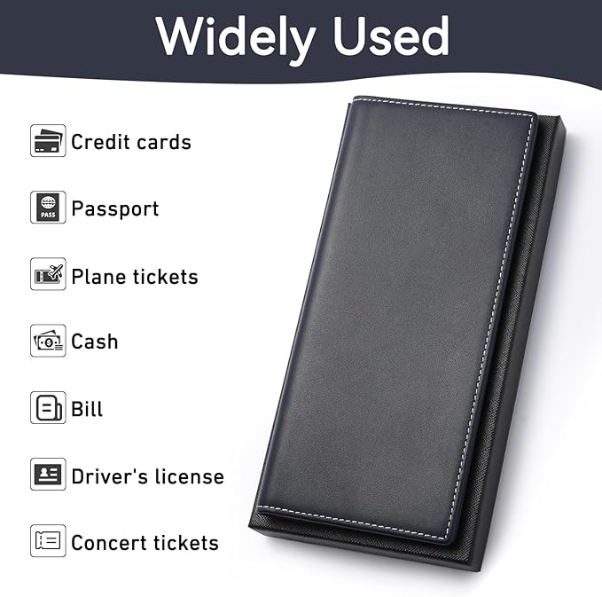 RFID Blocking Leather Passport Wallet for Travel – Slim Document Organizer with AirTag Slot, Card & Cash Holder for Men (Blue)