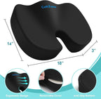 Office Chair Seat Cushion, Cooling Gel Enhanced Memory Foam Cushion for Long Sitting - Back, Sciatica, Coccyx, Tailbone Pain Relief Pillow - for Office, Gaming, Car, Wheelchair - Black, Large
