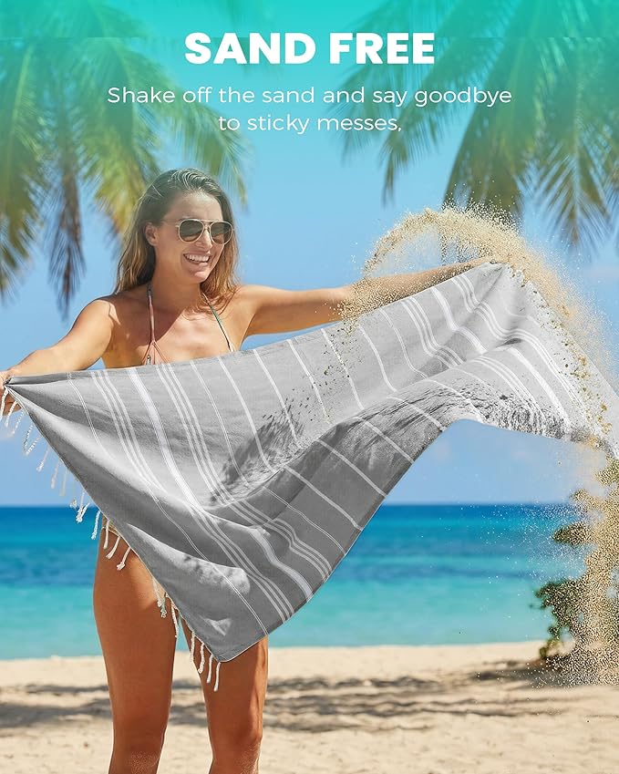 24 Pack Turkish Beach Towels Quick Dry Sand Free Soft Absorbent Extra Large Big Blanket Adult Oversized Bath Pool Swim Towel Lightweight Thin Fast Drying Compact No Sand Packable Vacation Essentials
