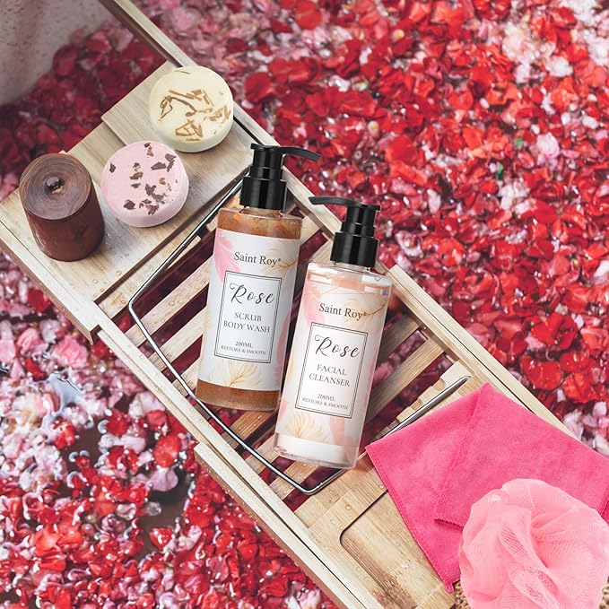 Mothers Day Gifts for Women, Spa Gifts for Women, Self Care Kit ROSE Bath and Body Gifts Set for Woman, Scrub Body Wash, Clay Mask, Essential Oil, Birthday Gift Skin Care Set, Christmas Gift