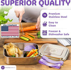 Everusely - Bento Box - Lavender, 60oz / 1.8 L - Extra Large Stainless Steel Lunch Box + Leakproof Condiment Container - 3 Compartment Snack Organizer for On the Go Meals - Freezer & Dishwasher Safe