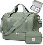 Travel Duffel Bag for Women, Carry-on Overnight Weekender Bags with Wet Pocket & Toiletry Bag, For Spirit Airlines 18x14x8 Personal Item Bag,Small,Olive Green