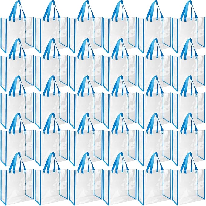 Eccliy 30 Pack 12x12x6 Inch Clear Tote Bag Stadium Approved Bulk Plastic Beach Tote Gift Bag with Handle for Gym Sports | 30 Pack, 12x12x6 Inch, Stadium Approved, Bulk, with Handle, Tote Gift Bag