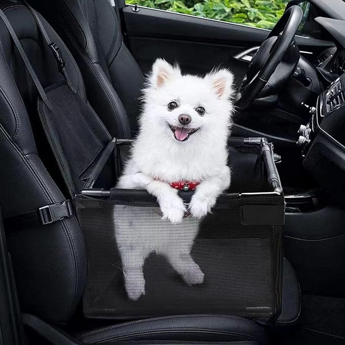 GENORTH Dog Car Seats for Small and Medium Dogs,Portable Puppy/Pet Car Booster Seat with Clip-On Leash and Mesh Window for Pet Up to 20 lbs