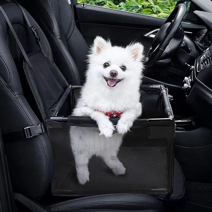 GENORTH Small Dog Car Seats for Small Dogs,Portable Puppy/Pet Car Booster Seat with Clip-On Leash and Mesh Window for Small Pet Up to 11 lbs