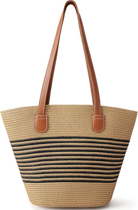 Beach Bags for Women, Summer Straw Beach Bag Straw Purse Shoulder Handbags Large Beach Tote for Summer Vacation