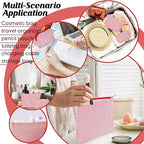 Huhumy 2 Pcs Makeup Bag Set Cute Cosmetic Pouch for Women Seersucker Travel Toiletry Bag Preppy Small Makeup Purse Pouch Aesthetic Skincare Brushes Storage Organizer for Valentine Women(Red)