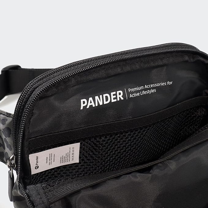Pander Everywhere Belt Bag for Women, 5 Zipper Pockets Nylon Crossbody Fanny Pack Purse (Grey Leopard)
