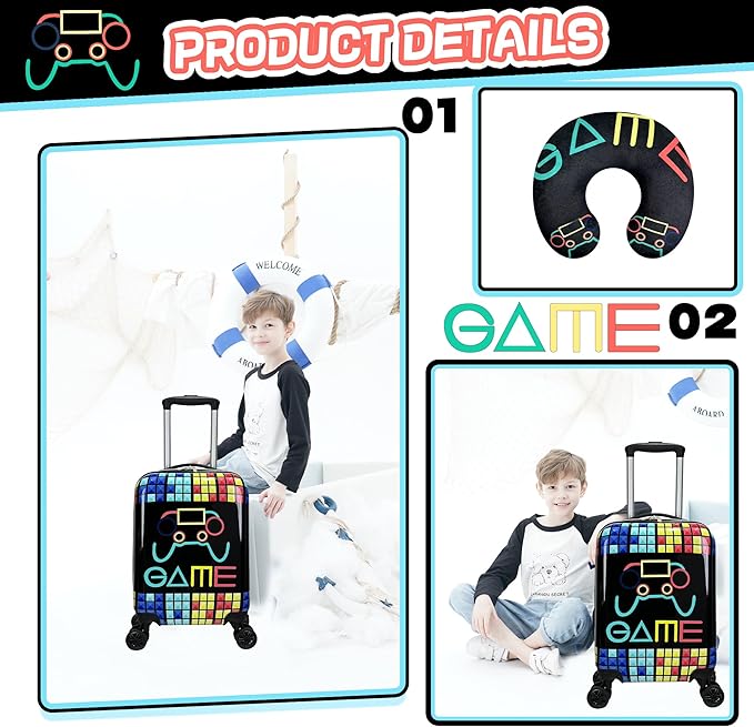 Kid’s Luggage Set 2 Piece Suitcase Set 16’’ Hardside Luggage with Spinner Wheels Girls Boys Carry on Luggage Travel Rolling Luggage Airline Approved