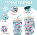 KJQJLY 3 Pack Reusable Iced Coffee Sleeves for Iced Coffee Cups or Drinks Reusable Neoprene Insulated Sleeves for Hot and Cold Drinks from Starbucks, Dunkin, And More (White Flower Bush)