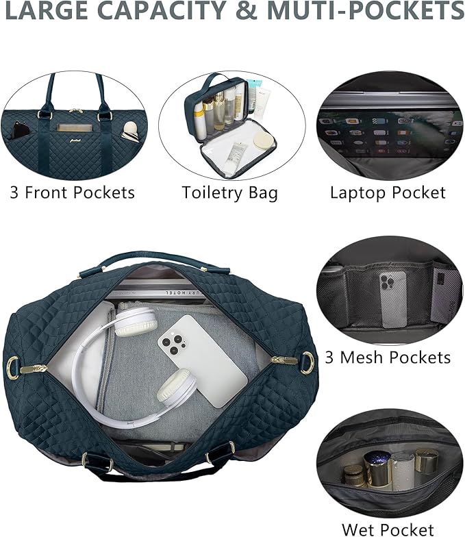 Women Weekender Travel Duffle Bag: Travel Duffel Overnight Bags with Shoe Compartment Large Carry on Tote with Toiletry Bag Weekend Traveling Yoga Gym Hospital Bag for Women with Wet Pocket