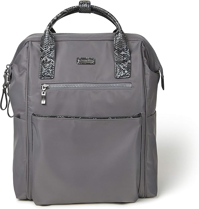 Baggallini Soho Backpack - Travel Laptop Backpack for Women - Lightweight Water-Resistant Luggage Bag, Smoke/Faux Python