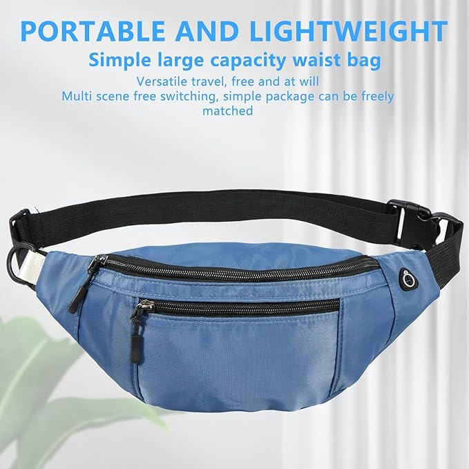 1PCS Crossbody Fanny Pack Large Capacity Waist Bag with 4-Zipper Pockets Adjustable Strap Fanny Packs Waterproof Oxford Cloth Travel Belt Bag for Outdoor Shopping Travel Men Women,Blue