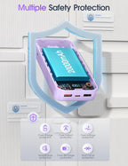 Portable Charger, 20000mAh 22.5W Fast Charging Power Bank with Built-in Cables & Wall Plug, Travel Essential External Battery Pack with LED Display, USB C Battery Phone Charger for iPhone iPad Purple