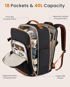 LOVEVOOK 50L Large Travel Backpack for Women Men Fits 17 Inch Laptop, Carry on Backpack for Traveling on Airplane, Personal Item Bag Airline Approved, Business Causal Weekender Backpack, Black-Brown
