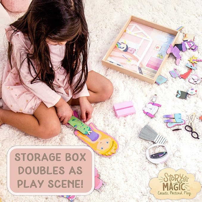 Story Magic Wooden Dress-Up Doll by Horizon Group USA, Dress Up Magnetic Wood Double Sided Doll, Over 40 Outfit and Accessory Pieces, Creative Pretend Play, Perfect for Ages 4+