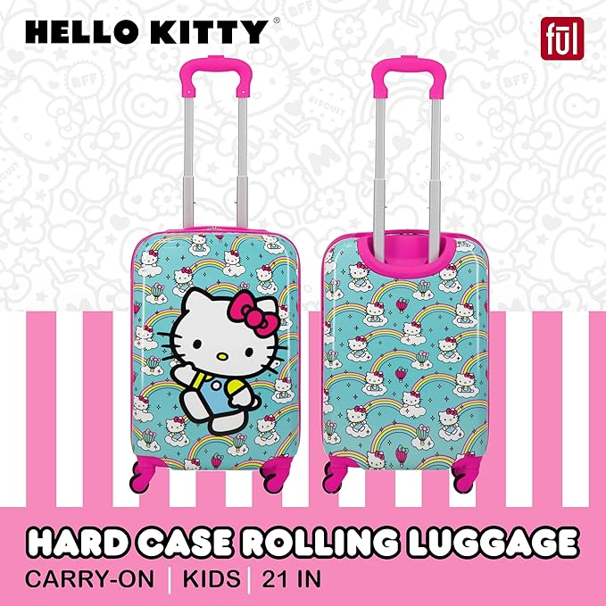 FUL Hello Kitty 21 Inch Kids Carry On Luggage, Hardshell Rolling Suitcase with Spinner Wheels, Multi