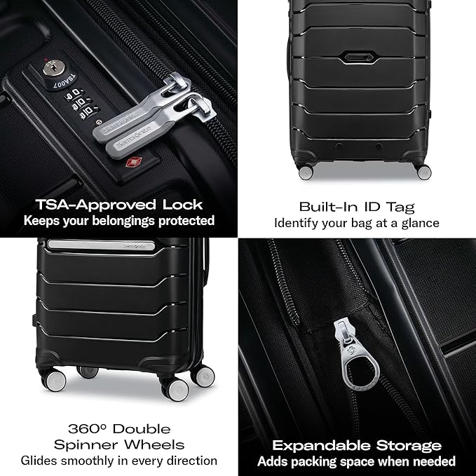 Samsonite Freeform 2-Piece Luggage Set - Carry-On & Large Checked Luggage with Dual Spinner Wheels - Durable Polypropylene Hardshell - TSA Lock, Airline-Approved - Expandable Hard Shell Powder Blue