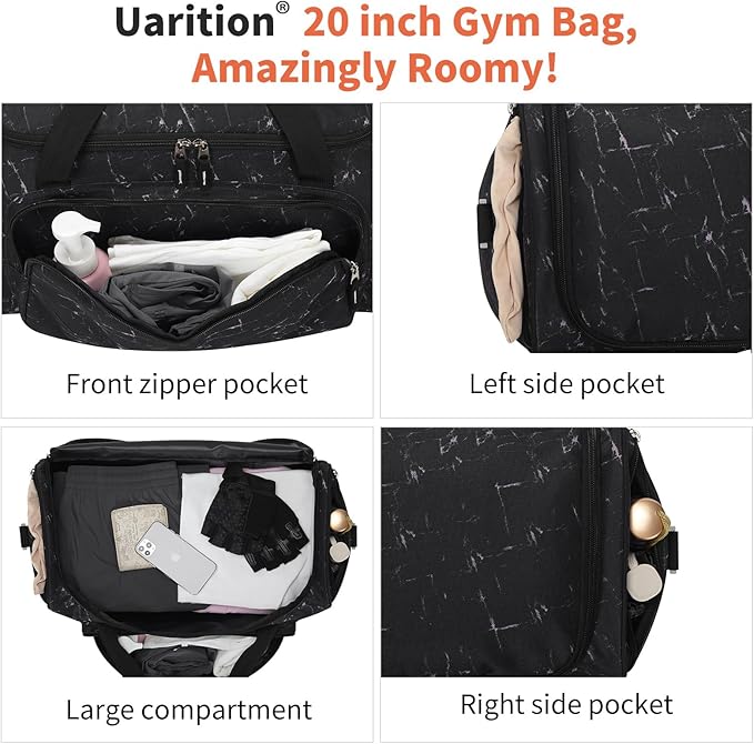 Uarition Men's Large Duffle Bag, 55L Heavy Duty Gym Bag for Sports, Workout, and Travel - Durable Duffel Gear Bag in Marble Black