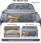 BOYATU Travel Makeup Bags Cosmetic Organizer Bag: 3 Pcs Set Large Capacity Make up Bag with Compartments - Waterproof Leather Toiletry Bags with Handle for Women (B-Blue)