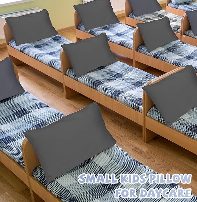 Kigley 12 Pack Mini Pillows for Daycare 9.1 x 13.8'' Small Travel Pillow Bulk Soft Breathable Cotton Pillow for Nap Travel Pet Neck Lumbar Purse Insert(Dark Gray)