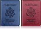 Herain Passport Holder 2Pcs, Passport Cover Wallet Case for Women Men Family, Passports Book Holders Travel Must Haves Cruise Ship Essentials (Dark Blue & Wine red)