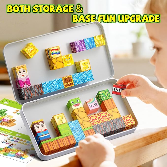 Mini Magnetic Blocks, Magnetic Blocks Building Toys with Travel Case 45PCS, STEM Educational Construction Building Cubes for Kids Ages 3+, Classroom Learning Sensory Toys Gift for Toddlers Boys Girls