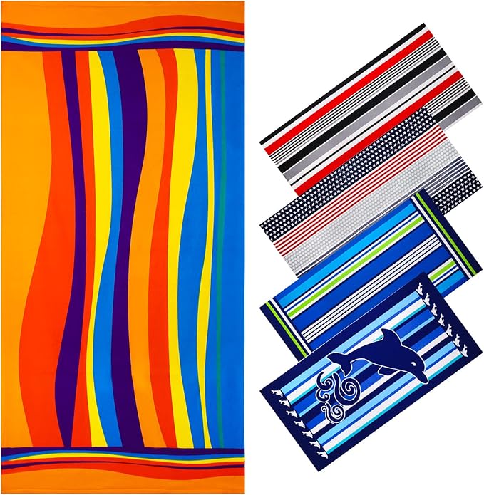 Oversized Terry Beach Towel 36 x 72 in Soft Extra Large Big Pool Swim Towels for Adults XL Clearance Big Travel Blanket Cruise Vacation Accessories Essentials Lounge Chair Cover Stripe Multicolor