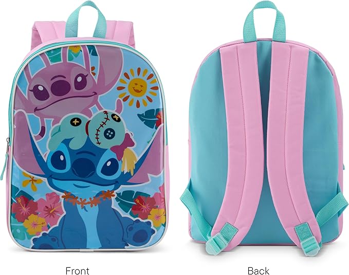 Disney Lilo and Stitch Backpack for Kids - Cute & Durable Kids Backpack for Girls with Padded Straps & Zip Compartment - Ideal Toddler Bookbag for School & Travel - 15”