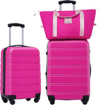 2 Piece Luggage Sets with Travel Bag, Lightweight Expandable Checked Luggage Sets, Hardshell ABS Spinner Wheels Carry on Suitcase with TSA Lock, for Travel, Women Men, 20 IN&24IN, Pink
