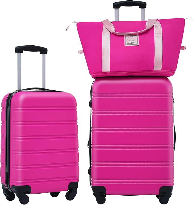 Pink Luggage Sets, 2 Piece Carry on Luggage Set with Travel Bag, 2 Piece Expandable Spinner Hardshell Suitcase with TSA Lock, Back to School Suitcase, Women Men (20/24 Inch)