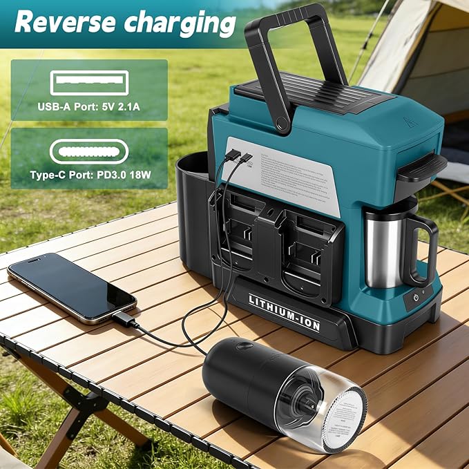 Cordless Coffee Maker for Makita 18V Battery (No Battery), Portable Drip Coffee Machine with Electric Coffee Grinder and Coffee Cup, for RV, Camping, Travel