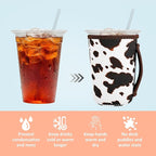 KJQJLY 3 Pack Reusable Iced Coffee Sleeves for Iced Coffee Cups or Drinks Reusable Neoprene Insulated Sleeves for Hot and Cold Drinks from Starbucks, Dunkin, And More (Brown cow)