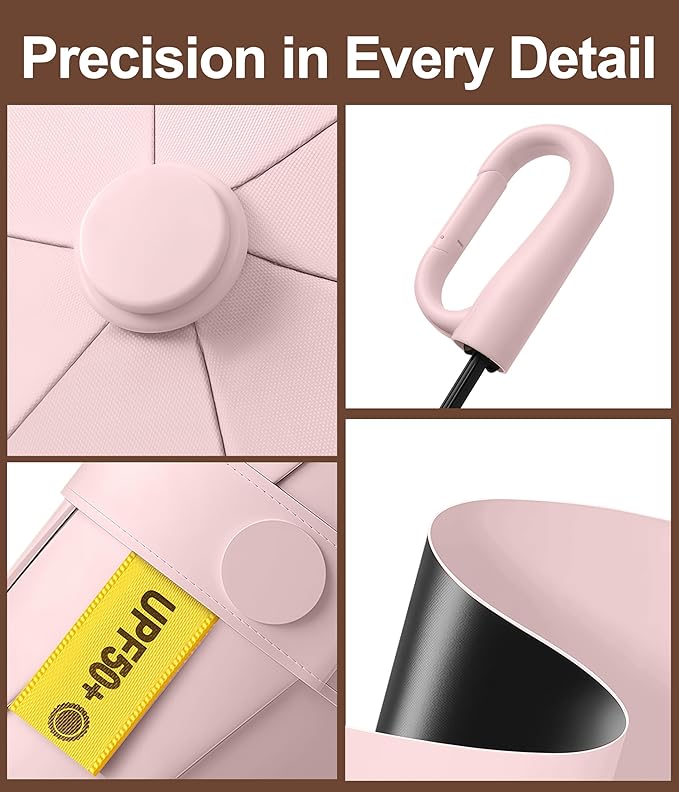 Mini Travel Umbrella with Carabiner Handle UPF 50+ Sun & Rain Protection Portable Manual Open Close Windproof Umbrella Small Compact Portable Parasol for Commuter Kids Women Men
