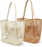 KALIDI Beach Nylon Mesh Tote Bag, Casual Tote Bag Hobo Women Foldable MAX 23L Shoulder Bag For Beach Picnic Vacation