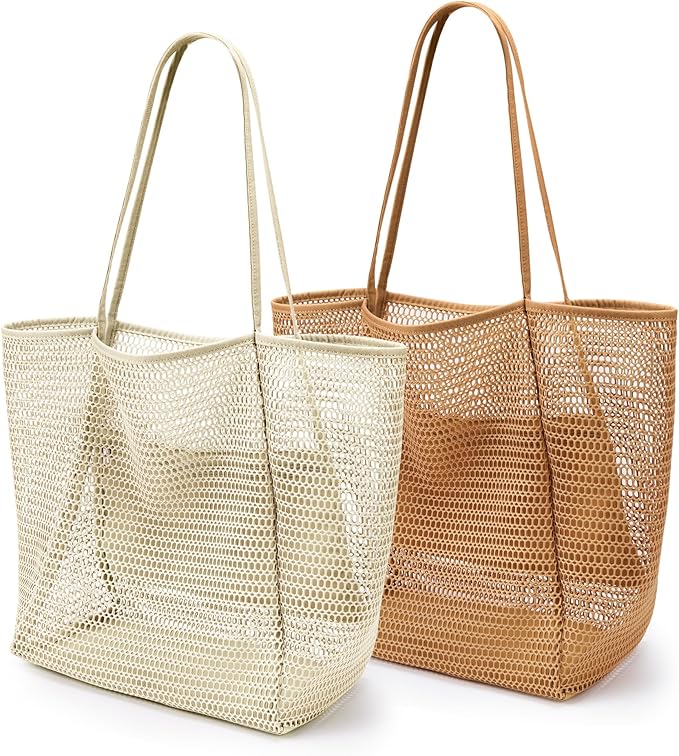 KALIDI Beach Nylon Mesh Tote Bag, Casual Tote Bag Hobo Women Foldable MAX 23L Shoulder Bag For Beach Picnic Vacation