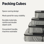 Amazon Essentials 4-Piece Packing Cubes Travel Accessories Set, Space-Saving Luggage Organizer with Double Zipper, Mesh Top Panel, Small/Medium/Large/Slim, Gray (Previously Amazon Basics)