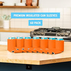 Blank Beer Can Cooler Sleeves (60-Pack) Soft Insulated Beer Can Coolies - HTV Friendly Blank Koolies in Bulk for Beer Cans & Bottles - Coolie Blanks for Vinyl Projects & Wedding Favors (Bright Orange)