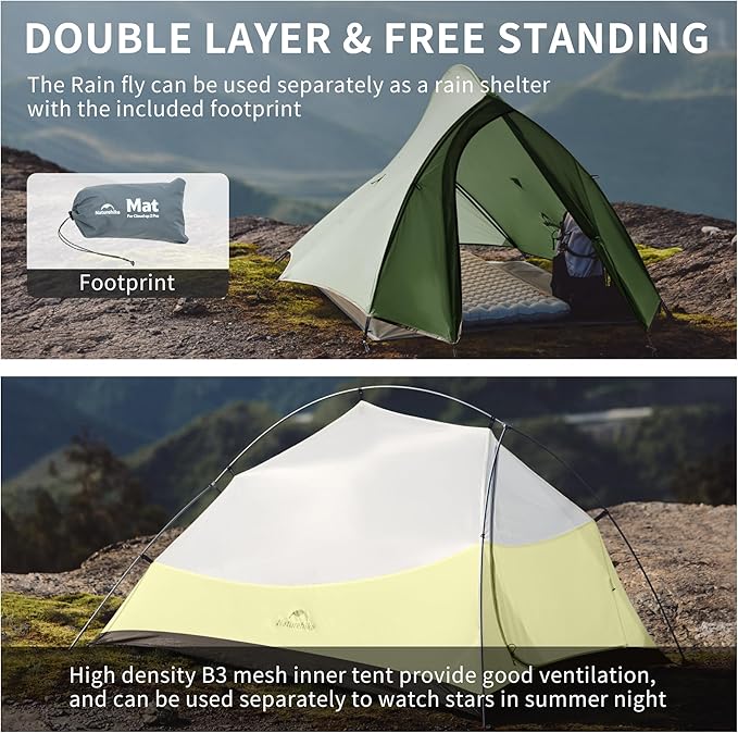 Naturehike Cloud Up Tent, Lightweight Backpacking Tents, Waterproof Ultralight Tent for Camping Hiking Backpacking
