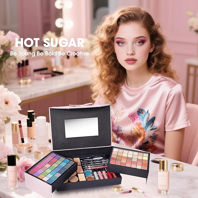 Hot Sugar Makeup Kit for Teenagers, Beginner Makeup Gift Set for Women Full Makeup Kit (Pink)