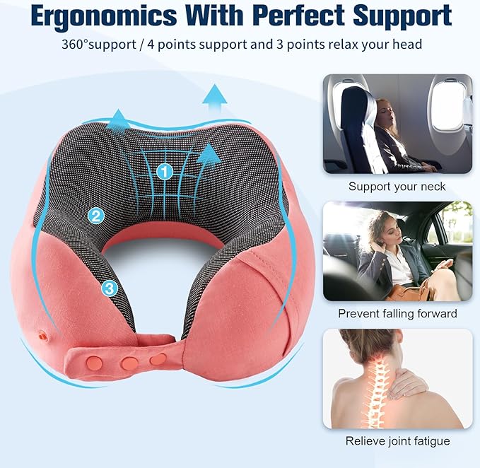 Cirorld Neck Pillow for Traveling, Travel Pillows for Airplanes,100% Pure Memory Foam Travel Neck Pillow, Adjustable Flight Pillow, Portable Plane Accessories with Eye Mask, Earplugs, Carry Bag