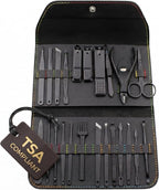 Earth & I Precision-Forged Stainless Steel Manicure Set - 16pc Satin Black Finish Nail Clippers for Thick Nails - TSA Compliant Travel Grooming System - Pedicure & Facial Care Kit - Gift Box
